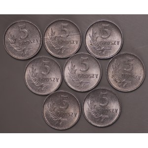 Polska, PRL, 5 groszy 1972 - zestaw 8 sztuk