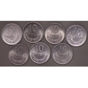 Polska, PRL, 10 groszy - zestaw 7 sztuk