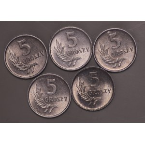 Poland, People's Republic of Poland, 5 pennies 1960/1967/1968/1971 - set of 5 pieces