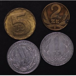 Poland, People's Republic of Poland, 2 x 1 zloty 1982 (thin date), 5 zloty 1984, 2 zloty 1986 SLR - set of 4 pieces