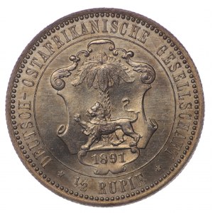 Niemcy, Afryka Wschodnia, Wilhelm II, 1/2 rupii 1891, rzadkie i pięknie zachowane