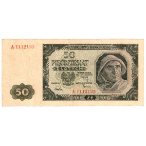 Poland, 50 zloty 1948, series A, interesting number 1112122 - rare