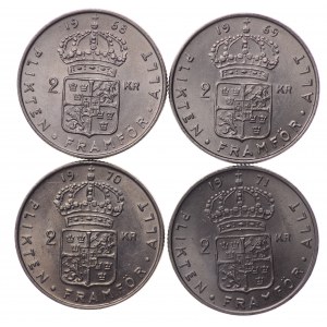 Sweden, Gustav VI Adolf, 2 crowns 1968/69/70/71 - set of 4 pieces
