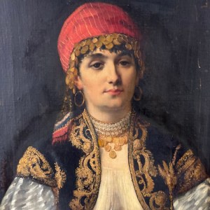 SIGNATURE NON IDENTIFIÉE, Portrait d'une femme en costume oriental