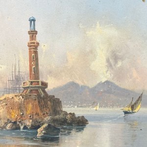 G. BATTISTA, Vue du phare et du Vésuve à Naples - G. Battista