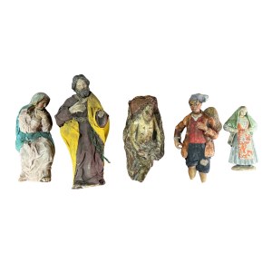 San Giuseppe (der Heilige Josef), Vergine Maria (die Jungfrau Maria), Cristo (Christus), Popolana (die gewöhnliche Frau) und Scugnizzo (die Urchel)
