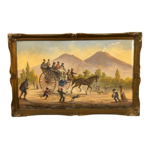 GIANNI, Szene mit Figuren und einer Kutsche am Fuße des Vesuvs - Gianni