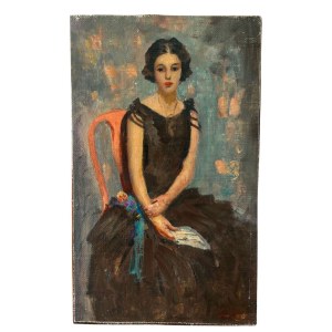 NIEZNANY SYGNATUR, portret siedzącej kobiety