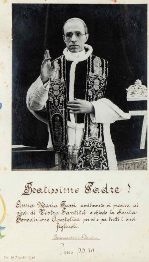 Papa PIO XII (Pie PP. XII (Eugenio Maria Giuseppe Giovanni Pacelli ; Rome, 2 mars 1876 - Castel Gandolfo, 9 octobre 1958)