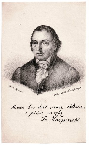 Drawn by Karolis Ripinskis (1809-1892) and lithographed by Motiejus Pšibilskis (1794-1867) Portrait of Franciszek Karpinski (1741-1825).