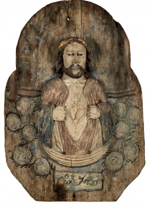 Sculpteur folklorique lituanien inconnu, bas-relief de la Vierge Marie. Cœur de Jésus
