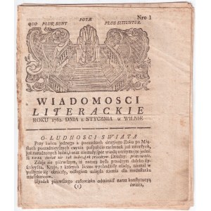 Die erste Zeitung zur Förderung der Wissenschaft, 1762, Wiadomości Literackie roku 1762 dnia 1 stycznia w Wilnie.
