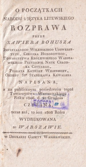 Bogusze o narodzie litewskim, 1808, Bogusze, Ksaveras Pranciškus (Bohusz Franciszek Ksawery Michał, 1746-1820)