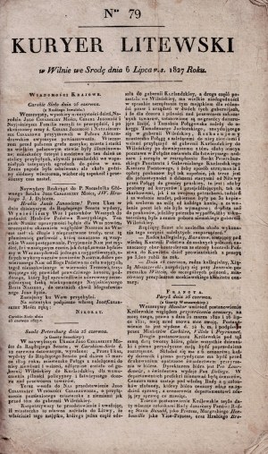Kuryer Litewski, 1827, Kuryer Litewski - pierwszy i najdłużej ukazujący się tygodnik na Litwie (przez około 150 lat), wydawany w Wilnie w latach 1760-1789 i 1796-1840.