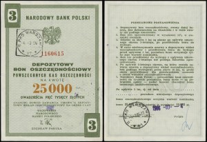 Polonia, un buono di deposito a risparmio per un importo di 25.000 PLN, senza data.