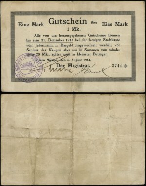 Poméranie, 1 mark, valable du 6.08.1914 au 31.12.1914
