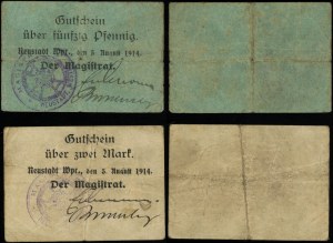 Poméranie, set : 50 fenigs et 2 marks, 5.08.1914