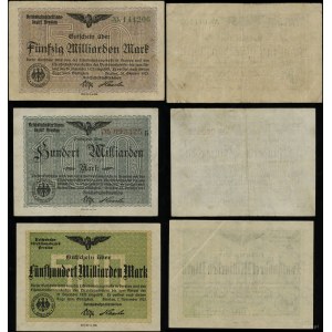 Silesia, set: 50, 100 (25.10.1923) and 500 billion marks (7.11.1923)