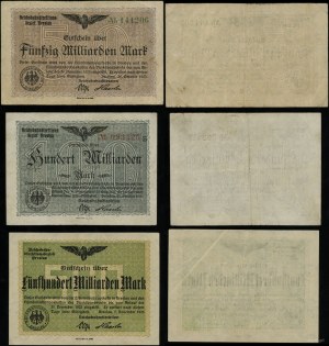 Silesia, set: 50, 100 (25.10.1923) and 500 billion marks (7.11.1923)