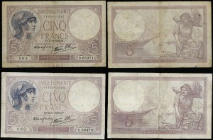 Francja, zestaw: 2 x 5 franków, 27.07.1939 / 2.11.1939