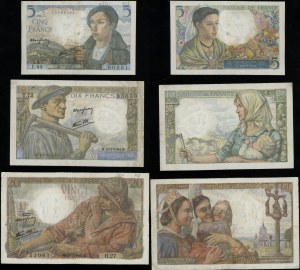 Francja, zestaw: 5, 10 i 20 franków, 1943, 1944, 1942