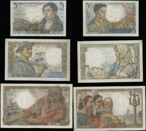 Francia, set: 5, 10 e 20 franchi, 1943, 1944, 1942