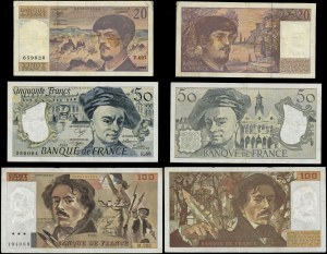 Francja, zestaw: 20, 50 i 100 franków, 1990-1991
