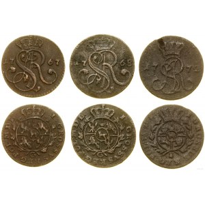 Polska, zestaw 3 groszy miedzianych, 1767, 1768, 1772, Kraków, Warszawa