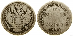 Poland, 15 kopecks = 1 zloty, 1835 MW, Warsaw