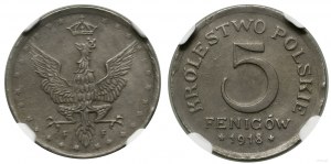 Pologne, 5 fenig, 1918 F, Stuttgart