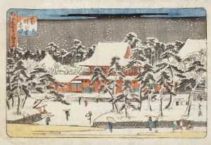 Utagawa Hiroshige (1799-1858), Śnieg w świątyni Zôjô-ji w Shiba, (Shiba Zôjô-ji setchû), z cyklu Edo meisho mittsu no nagame, 1840-1843