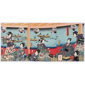 Utagawa Kunisada (1786-1865), Książe Genji i połów czarnych kaczek, 1852