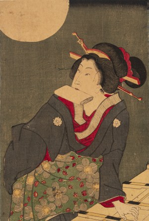 Utagawa Kuniyoshi (1798 - 1861), Auf einem Schiff bei Mondschein