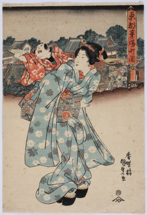 Utagawa Kunisada (1786-1865), Scena rodzajowa z dzieckiem w nosidle, przed 1845