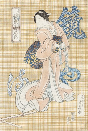 Hasegawa Sadunobu (1809-1879), Schauspieler Bando Jutaro als Frau Iwafuji in dem Stück 