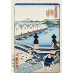 Utagawa Hirokage (artysta aktywny w latach 1855-1865), Poranny targ w Nihonbashi (Nihonbashi no asaichi), 1859