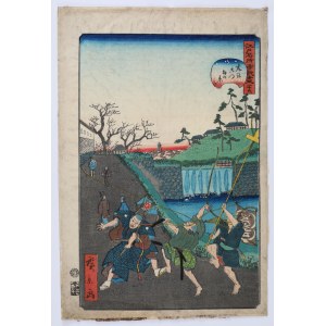 Utagawa Hirokage (umělec činný v letech 1855-1865), Grafika ze série: Edo meisho doke zukushi (Zábavné události na slavných místech v Edu), počátek druhé poloviny 19. století.