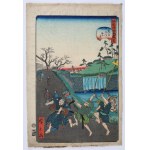 Utagawa Hirokage (artysta aktywny w latach 1855-1865), Grafika z serii: Edo meisho doke zukushi (Śmieszne wydarzenia w znanych miejscach w Edo), początek II poł. XIX w.