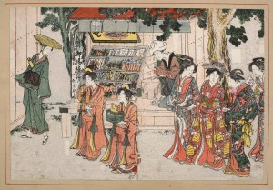 Utagawa Toyokuni I (1769 - 1825), tavola da Ehon Imayo Sugata (Libro illustrato delle forme e delle figure moderne) di Shikitei Sanba, 1802 [dittico].