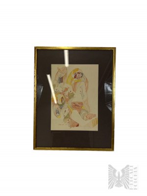 Painting in Glazed Frame - Nude with Abstract Form, Signature Connor '68