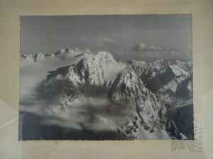 Starý umelecký obraz hory (Alpy?) - fotografický papier Agfa Brovira