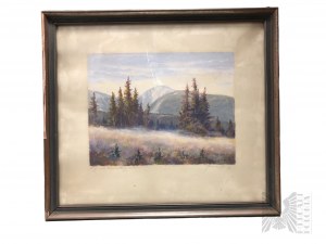 Autor unbekannt (20. Jahrhundert) - 'Berglandschaft', Gemälde in einem glasierten Rahmen