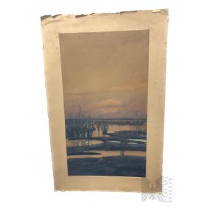 Artysta Nieznany (XX w.?) - Obraz “Klimatyczny Zachód Słońca Nad Jeziorem”