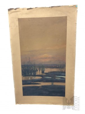 Artysta Nieznany (XX w.?) - Obraz “Klimatyczny Zachód Słońca Nad Jeziorem”