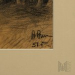 Artysta Nieznany, B. Bum(?) (XX w.) -“Las (1951? 1957? r.), Węgiel na Papierze