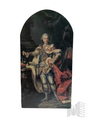 Marcello Bacciarelli (1731-1818) - 'Portrait du couronnement de Stanislas Auguste Poniatowski' (1764), Impression sur carton - Cooperative Wood Works/Spółdzielnia Prac Rękodzieła in Gorlice