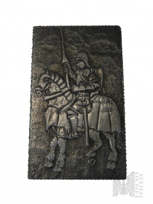 Umelec neznámy, ref. W. N. - Kovové dielo PRL(?) (20. stor.) - Reliéfny obraz Rytier na koni