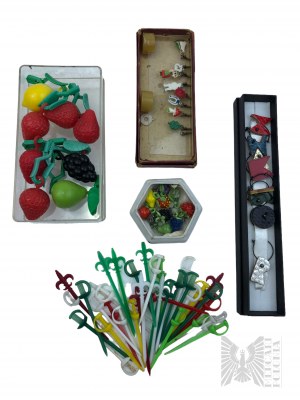 Party Set: Cork Toothpicks, Glass, Leather and Plastic Glass Markers.
