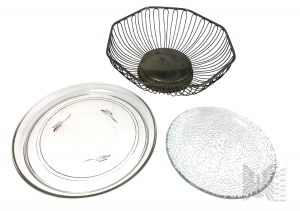 Two Glass Plates and a Metal Fruit Bowl