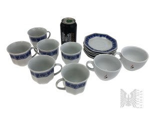 Súprava šiestich šálok na kávu a šiestich tanierov vyrobená pre spoločnosť Geber, dve šálky Jacobs